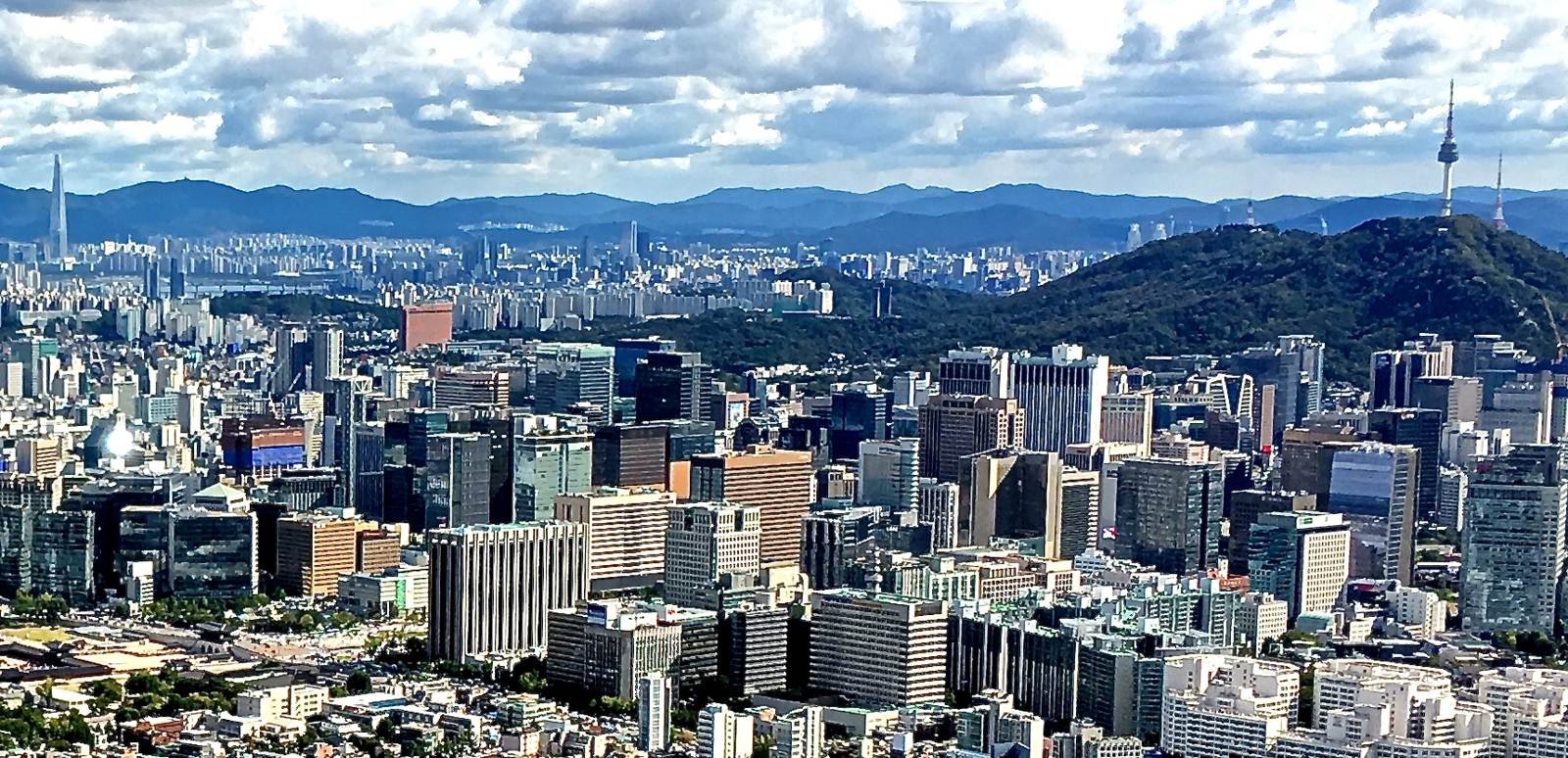 Seoul skyline with Lotte World Tower and N Seoul Tower on Namsan